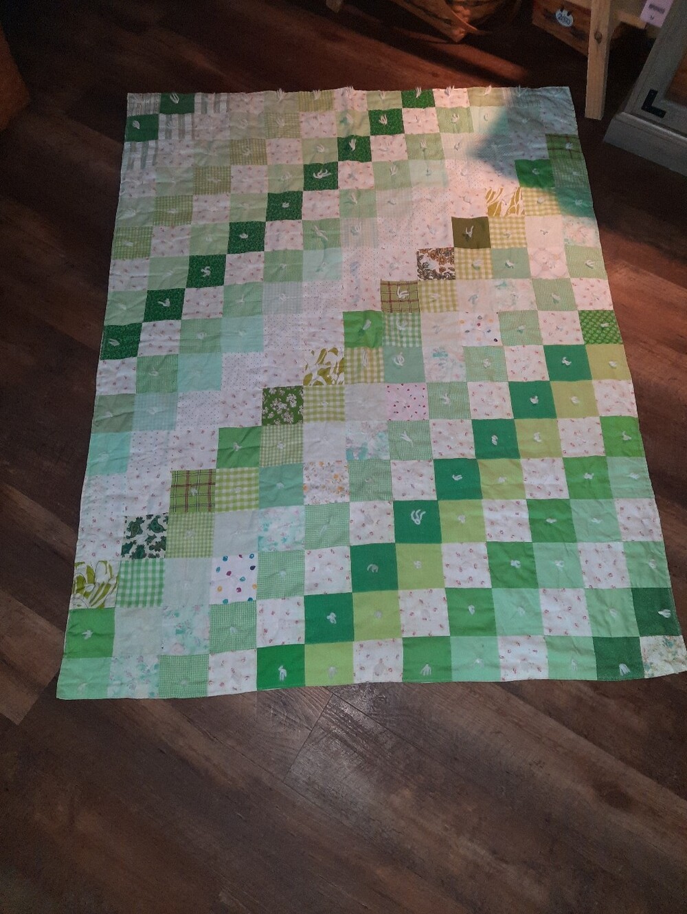 Vintage Handmade Green Patchwork Small Quilt